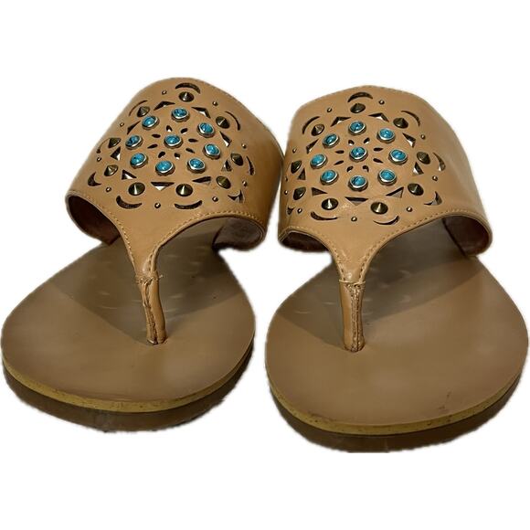 LUCKY BRAND Women’s Laser Cut and Embellished Sandals 8.5 Boho Western Neutral - Picture 2 of 10